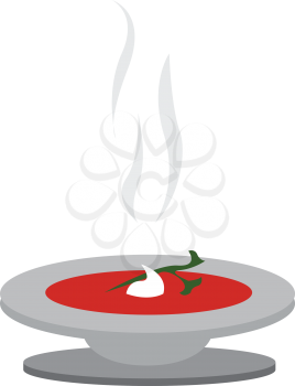 Tomato soupe with soure creame and bassile in a white plate vector illustration on white background