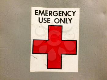 Emergency use only red cross medical sign background concept on USS Iowa naval warship destroyer battleship