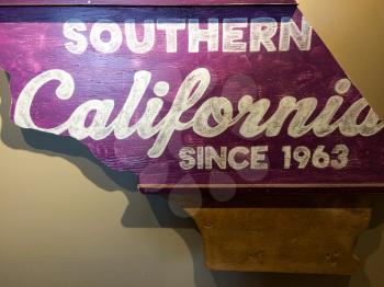 California state map with words southern on purple background