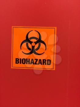 biohazard red label container for needles and syringes