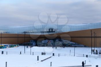 Helsinki, Finland - 19 January 2019: Helsinki Central Library Oodi in wnter