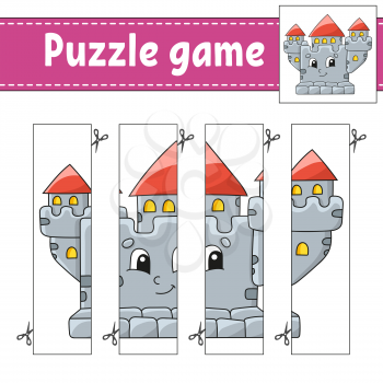 Puzzle game for kids. Cutting practice. Education developing worksheet. Activity page.Cartoon character.