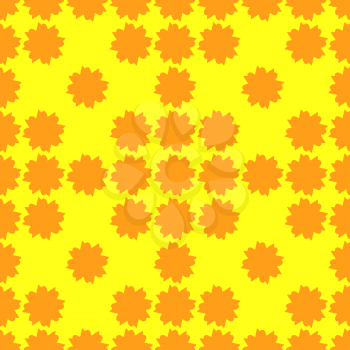Seamless pattern of orange abstract shapes on a yellow background.