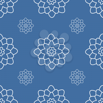 Seamless pattern of abstract white flowers on a dark blue background