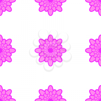 Seamless pattern of pink flowers on a white background.