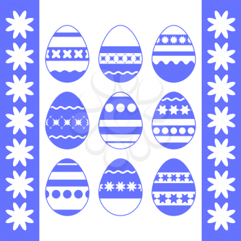 Set of blue isolated Easter eggs on a white background. With an abstract pattern. Simple flat vector illustration. Suitable for decoration of postcards, advertising, magazines, websites.