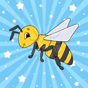 Striped bee. Cute character. Colorful vector illustration. Cartoon style. Isolated on white background. Design element. Template for your design, books, stickers, cards, posters, clothes.