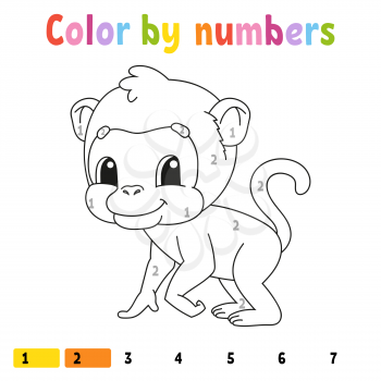 Color by numbers. Coloring book for kids. Cheerful character. Vector illustration. Cute cartoon style. Hand drawn. Fantasy page for children. Isolated on white background.