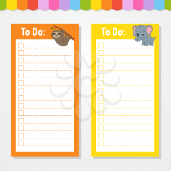 To do list for kids. Empty template. Isolated color vector illustration. Funny character. Cartoon style. For the diary, notebook, bookmark.