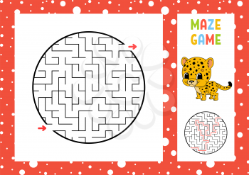 Maze. Game for kids. Funny labyrinth. Education developing worksheet. Activity page. Puzzle for children. Cute cartoon style. Riddle for preschool. Logical conundrum. Color vector illustration