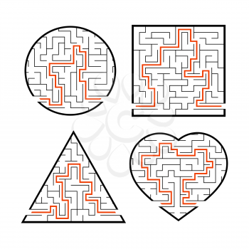 A set of mazes. Game for kids. Puzzle for children. Labyrinth conundrum. Find the right path. Vector illustration