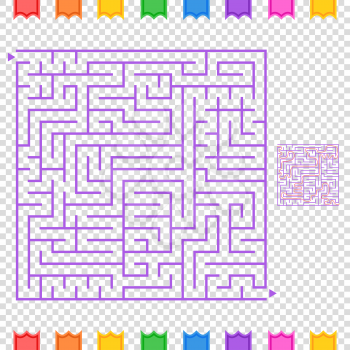 Abstract colored square maze. An interesting game for children and teenagers. A simple flat vector illustration isolated on a transparent background. With the answer.