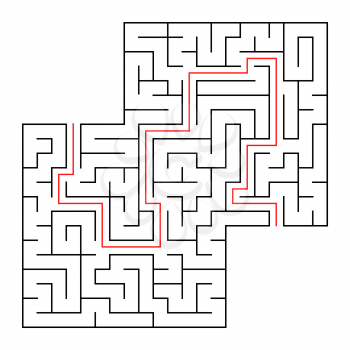 A square labyrinth with an entrance and an exit. Simple flat vector isolated illustration. With a place for your drawings. With the answer