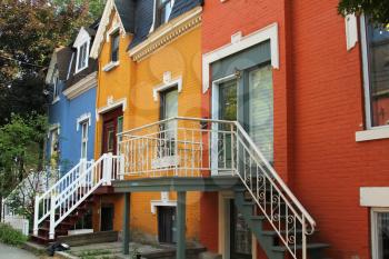 Colourful houses in Montreal during summer.