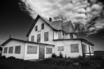 Abandoned motel in Gaspesie, Canada in black and white