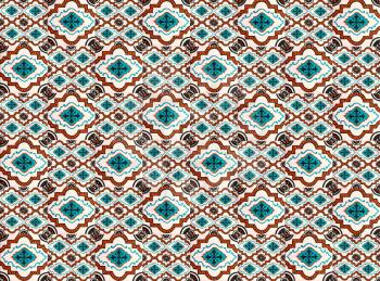 Photographe of traditional portuguese tiles in blue and orange pattern