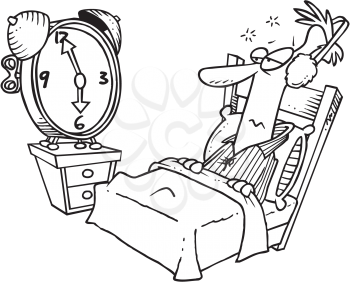 Royalty Free Clipart Image of a Man Ignoring the Alarm Clock