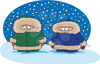 Royalty Free Clipart Image of Two People Bundled Up in the Snow
