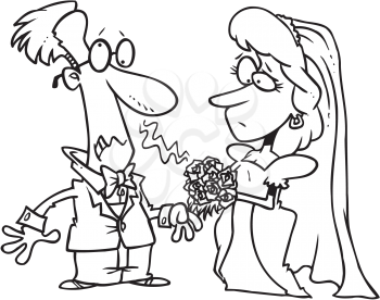 Royalty Free Clipart Image of a Groom Allergic to the Bride's Bouquet