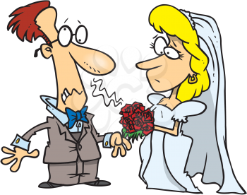Royalty Free Clipart Image of a Groom With an Allergy to the Bride's Bouquet