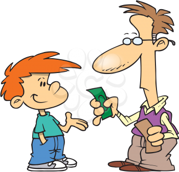 Royalty Free Clipart Image of a Man Giving Money to a Boy