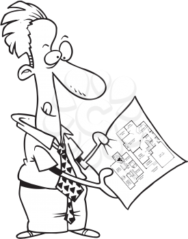 Royalty Free Clipart Image of a Man Looking at Blueprints