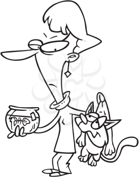 Royalty Free Clipart Image of a Woman Holding a Bad Cat