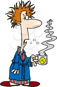 Royalty Free Clipart Image of a Man in a Bathrobe Holding a Coffee