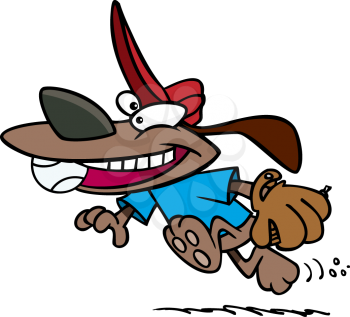 Royalty Free Clipart Image of a
Dog Running with a Baseball