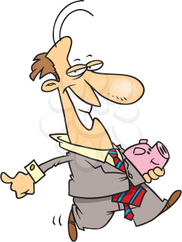 Royalty Free Clipart Image of a Man With a Piggybank