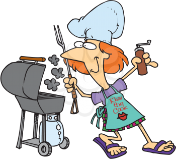 Royalty Free Clipart Image of a Woman Barbecuing