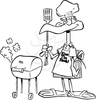 Royalty Free Clipart Image of a Bird Barbecuing