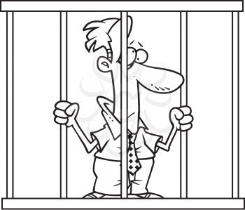 Royalty Free Clipart Image of a Man Behind Bars