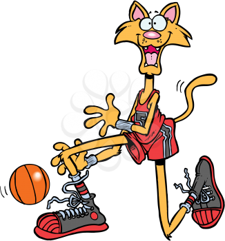 Royalty Free Clipart Image of a Cat Playing Basketball