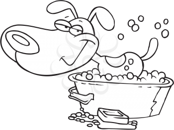 Royalty Free Clipart Image of a Dog Having a Bath