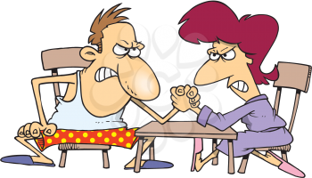 Royalty Free Clipart Image of a Couple Arm Wrestling