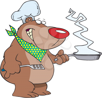 Royalty Free Clipart Image of a Bear With a Frying Pan