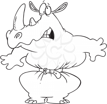 Royalty Free Clipart Image of a Rhino Wearing a Tight Belt