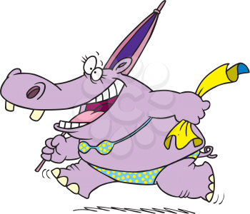 Royalty Free Clipart Image of a Hippo in a Bikini