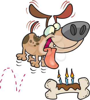 Royalty Free Clipart Image of a Dog With a Birthday Bone