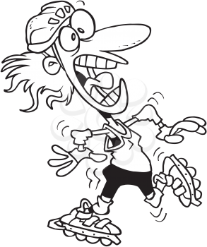 Royalty Free Clipart Image of a Frightened Rollerblader