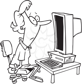 Royalty Free Clipart Image of a Woman Staring at a Blank Computer