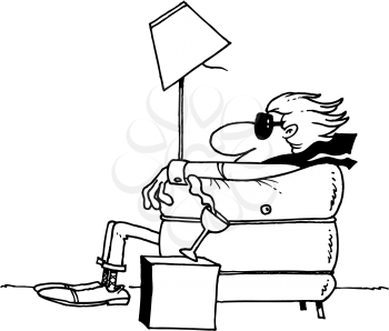 Royalty Free Clipart Image of a Man Blowing Away While Sitting in a Chair