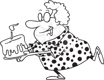 Royalty Free Clipart Image of an Elderly Woman With a Birthday Cake