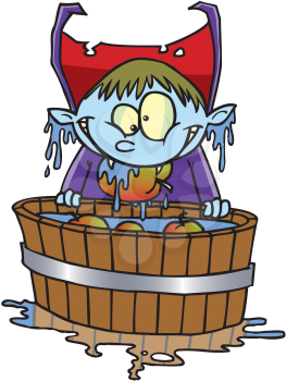Royalty Free Clipart Image of a Vampire Bobbing for Apples