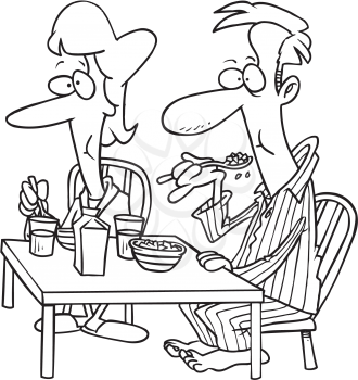 Royalty Free Clipart Image of a Couple Having Breakfast