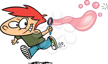 Royalty Free Clipart Image of a
Boy Running with Bubble Wand