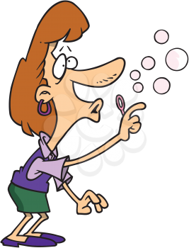 Royalty Free Clipart Image of a Woman Blowing Bubbles
