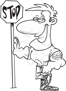 Royalty Free Clipart Image of a Muscular Man at a Stop Sign