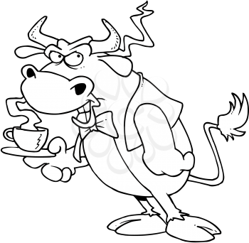Royalty Free Clipart Image of a Bull With a Cup of Tea